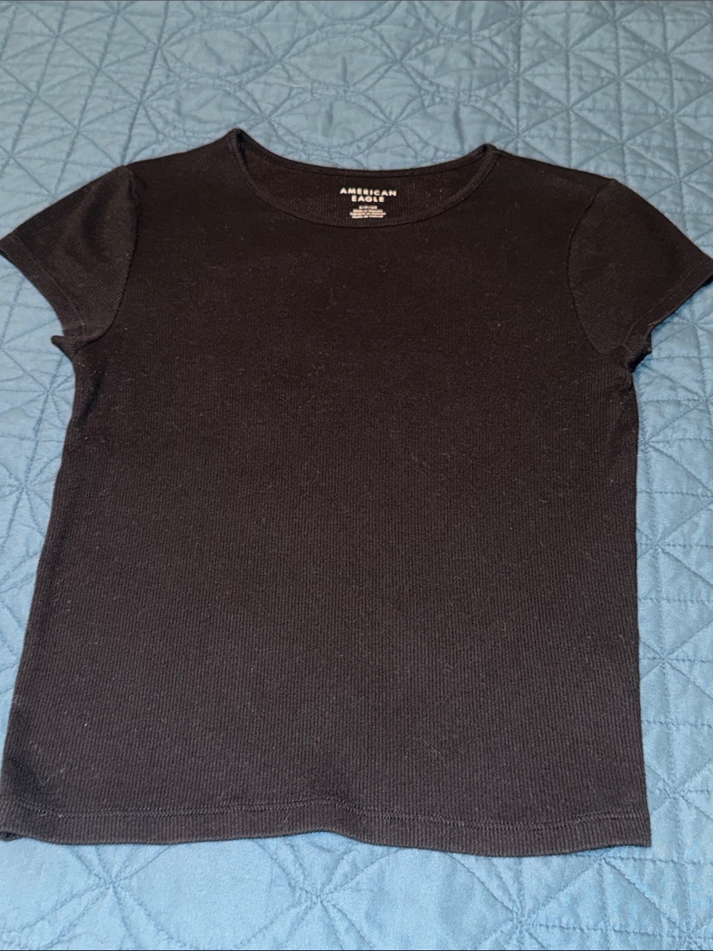 American Eagle Outfitters Black Short Sleeve Ribbed Tee